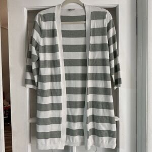 Talbots  White Gray Striped Long Sleeve Cardigan Academic Size Small Petite